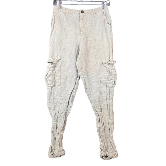 Nicole Miller Womens Pants Gray/Brown Cargo Joggers Linen Lyocell Blend Cuffed S - Picture 1 of 13